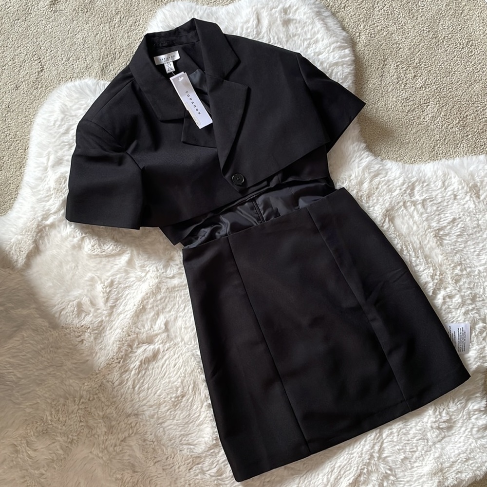 Topshop two-in-one Cutout Detail blazer mini dress in black - Picture 2 of 16